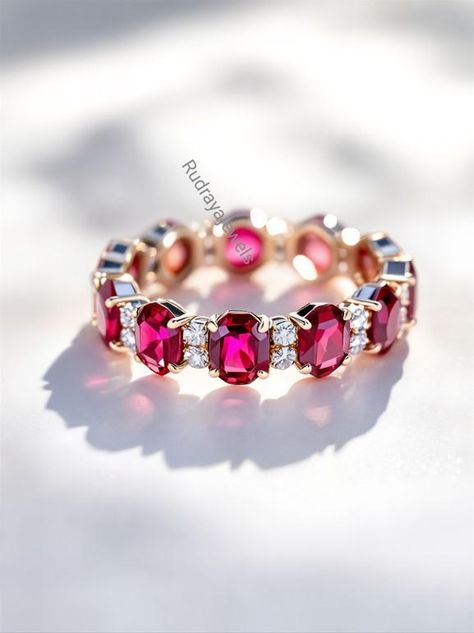 Pink Ruby Wedding Band Full Eternity Band Red Gemstone Jewelry Anniversary Band Gift for her Handmade Ring July Birthstone, Diamond Band  Gemstone Details :- - Gemstone: Ruby - Stone Type: Lab Created - Shape: Cushion - Size: 5 MM - Color: Red - Luster: Excellent - Make: High Quality - Gemstone: CZ Diamond - Stone Type: Lab Created - Shape: Round - Color: Colorless - Luster: Excellent - Make: High Quality Types Of Gemstones :- - There is a wide selection of over 20 different gemstones to choose from :- - Blue Sapphire - Red Ruby - Green Emerald - Purple Alexandrite - Black Onyx - Purple Amethyst - Green Peridot - Baby Blue Aquamarine - Pink Sapphire - Sunstone - Sandstone - Star Ruby / Sapphire - Moss agate - Moonstone - Rutile, ETC Why Should You Choose Rudrayajewels:- - Customers are enc Red Gemstone Jewelry, Ruby Wedding Band, Different Gemstones, Ruby Wedding, Pink Ruby, Star Ruby, Types Of Gemstones, Ruby Stone, Ruby Sapphire