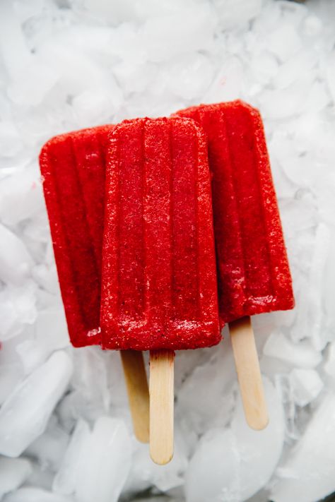 strawberry and campari paletas | sweeter off the vine Warm Weather Recipes, Seasonal Desserts, Homemade Popsicles, Homemade Ice Cream Recipes, Ice Storm, Ice Lolly, Ice Cream Popsicles, Popsicle Recipes, Frozen Treat