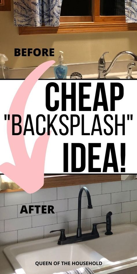 Are you looking for a cheap way to put up a backsplash? This is an inexpensive DIY anyone on can do on a super small budget. But it will make a big impact in your kitchen! Inexpensive Backsplash Ideas, Cheap Kitchen Backsplash, Kitchen Backslash, Easy Kitchen Backsplash, Creative Kitchen Backsplash, Cheap Kitchen Makeover, Kitchen Sink Diy, Backsplash Cheap, Easy Backsplash