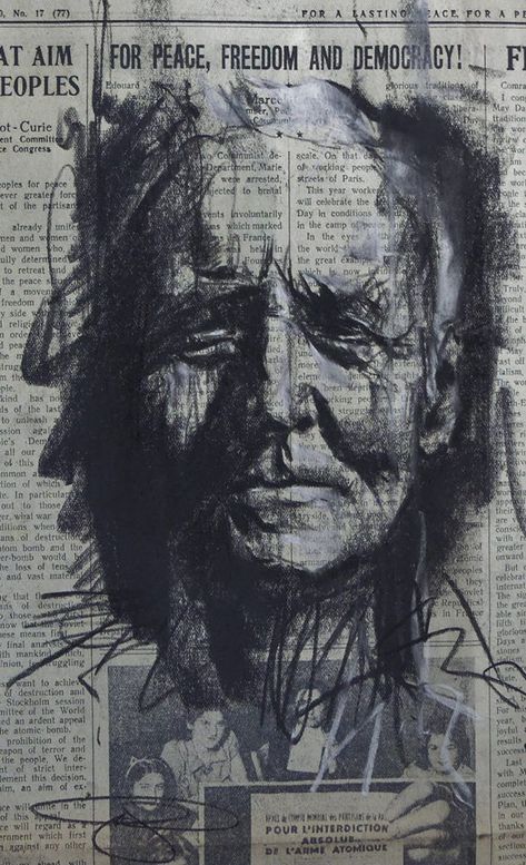 Guy Denning, Drawing Charcoal, Newspaper Art, Drawings Photography, Charcoal Portraits, Mixed Media Photography, Creative Photography Techniques, Charcoal Art, Arte Sketchbook