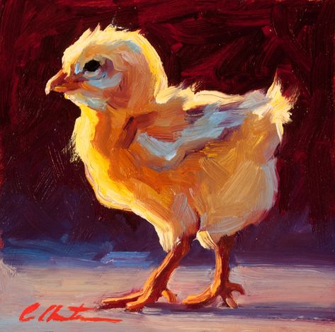 Confident Chick by Cheri Christensen, Oil, 6 x 6 Chicks Painting, Chicken Oil Painting, Cheri Christensen, Insect Oil Painting, Cheetah Oil Painting, Cockatiel Oil Painting, Artist Websites, Paintings & Prints, Birds Painting