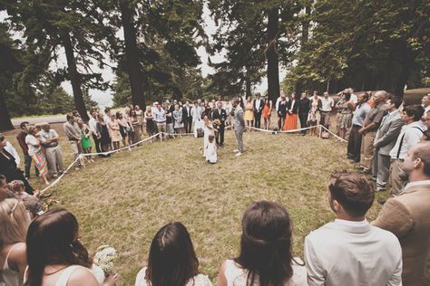 What a wonderful way to marry - informal, surrounded by loved ones, and everyone will have a great view! Standing Wedding Ceremony Guests, Casual Park Wedding, Standing Wedding Ceremony, Standing Ceremony, Circle Ceremony, Park Wedding Ceremony, Wedding Ceremony Seating, Informal Weddings, Outdoor Park