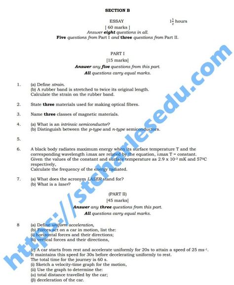 WAEC Physics Theory Past Questions and Answers in 2023 - St Charles Edu Services % Math Essay, Physics Paper, Physics Theories, Physics Questions, Past Questions, Science Questions, Diy Science Experiments, Essay Questions, Past Papers