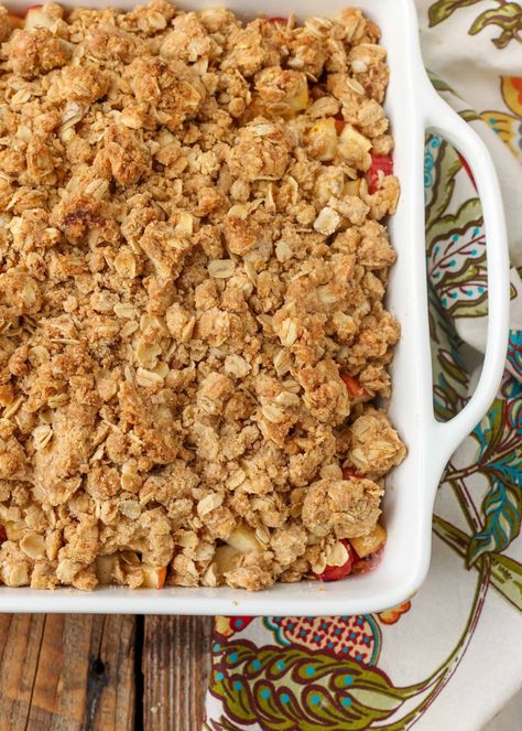 Apple Rhubarb Crisp - Chocolate with Grace Apple Rhubarb Crumble, Apple And Rhubarb Crumble, Rubarb Crisp, Apple Rhubarb Crisp, Rhubarb Apple Crisp, Rhubarb Crisp Recipe, Rhubarb Crunch, Apple Rhubarb, Rhubarb Recipes Crisp