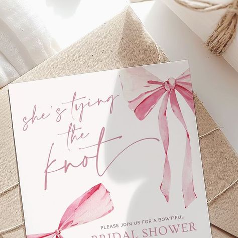 Soirée Design Studio on Instagram: "🎀 Bowtiful Brides 🎀 Our “She’s Tying the Knot” bridal shower invite and thank you card set will make your celebration extra special.

Link in bio to shop!

_____

#bridalshower #bridalshowerinvites #shestyingtheknot #bowtheme #pinkbow #bridetobe #herecomesthebride #invitationdesign #diybridalshower #showerthebride #bridalshowerideas #bridalshowerinspo #weddingstationery #weddingplanning #inspiration #designer #graphicdesign #eventdesigner #eventplanner #graphicdesigner #eventplanning #eventdecor #printables #moderntemplates #minimalistdesigns #luxuryinvitations #custominvitations #stationerydesigner #invitationtemplates #diy" Bridal Shower Inspo, Bridal Shower Diy, Tying The Knot, Here Comes The Bride, Tie The Knots, Custom Invitations, Bridal Shower Invitations, Pink Bow, Event Planner