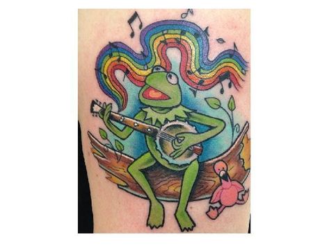 10 Cute Kermit the Frog Tattoo Designs Design Press Kermit The Frog Tattoo, Kermit Tattoo, Muppet Tattoo, Disney Sleeve Tattoos, Anatomy Tattoo, Frog Tattoo, Power Tattoo, Polynesian Tattoos, Party Tattoos