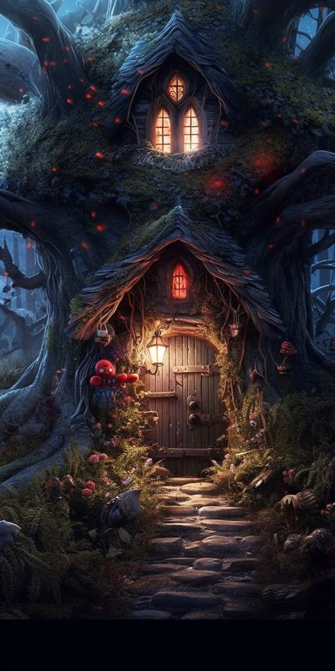 Witch House In The Woods, Enchanted Forest House, Cottage In The Woods Fairytale, Mystical Cottage, Witches Cottage, Fantasy Cottage, Witch Wallpaper, Magical House, Forest Cottage