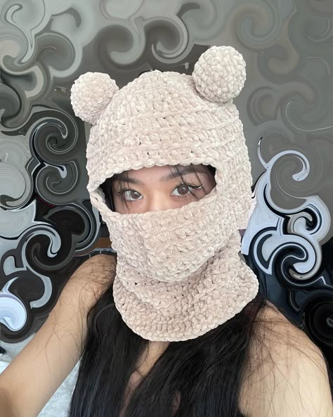 crochet teddy bear balaclava Bear Balaclava, Grandma Activities, Crochet Bear Hat, Knitting Bear, Phone Chains, Easy Crochet Animals, Crochet Teddy Bear, Crochet Clothing And Accessories, Crochet Teddy