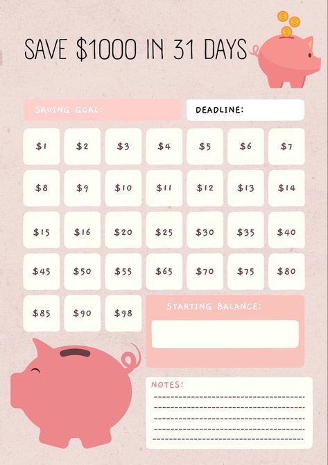 Money Save Challenge, Savings Challenge Monthly, Save 1000, Saving Money Chart, Savings Chart, Money Chart, Money Saving Methods, Monthly Savings, Money Saving Techniques