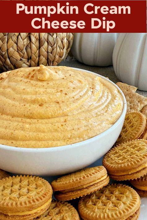 This pumpkin cream cheese dip recipe is an easy dessert dip that tastes like pumpkin cheesecake - without the work! Pumpkin dip with cream cheese is perfect for fall gatherings! via @meamel Cream Cheese Pumpkin Dip Recipe, Fall Pumpkin Dip Recipes, Halloween Snacks For Work Party, Pumpkin Recipes Appetizers, Pumpkin Cheese Dip, Fall Cheese Appetizers, Easy Pumpkin Dip With Cream Cheese, Pumpkin Dip With Ginger Snaps, Pumpkin Cheesecake Dip Easy