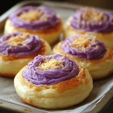 💜 "Indulge in the soft, sweet, and cheesy goodness of Ube Ensaymada—a Filipino favorite!" 💜🍞 #FilipinoBreads #UbeLover Ube Ensaymada Ingredients: All-purpose flour (3 cups) Ube halaya (1 cup) Sugar (¼ cup) Milk (1 cup, warm) Butter (¼ cup, softened) Egg (1, large) Yeast (2 tsp) Salt (¼ tsp) Grated cheese (¼ cup, for topping) Instructions: Dissolve yeast in warm milk and let sit until foamy. In a bowl, mix flour, sugar, and salt. Add yeast mixture, egg, and ube halaya. Knead until smooth, ... Ube Ensaymada, Ube Halaya, Instagram Recipes, Trending Recipes, Grated Cheese, Warm Milk, A Bowl, Tasty Dishes, Purpose Flour