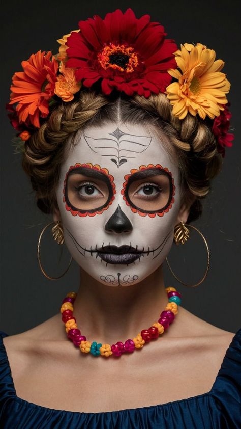 Day Of Dead Hairstyles, Halloween Costume With Braids, Catrina Hairstyle, Day Of The Dead Hairstyles, Day Of The Dead Headpiece Diy, Mexican Makeup Look Traditional, Catrina Headpiece, Day Of Dead Costume, Intricate Updo