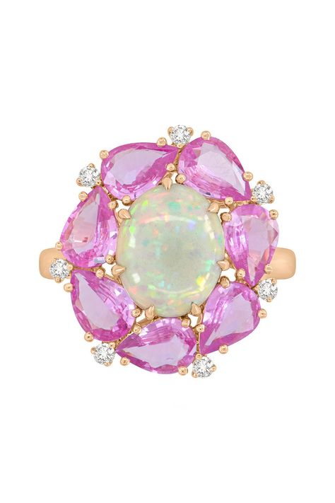 Pink Sapphire White Opal Ring JEWELRYFINE JEWELRING SUTRA Opalescent Sapphire Ring, Pink Opal Rings With Gemstone, Elegant Pink Opal Ring Jewelry, Pink Opal Jewelry With Natural Stones, Luxury Pink Opal Ring, Luxury Pink Opal Round Jewelry, Rock Ring, Pink Sapphire Engagement Ring, Rose Gold Opal Ring