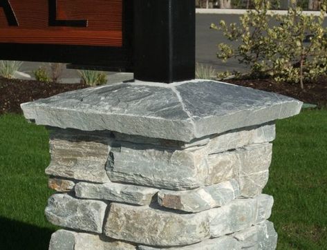 4 Piece Mitre Post Cap Metal Siding House, Stone Siding Exterior, Dimensional Tile, Post Caps, Landscape Rock, Split Top, Drip Edge, Landscape Stone, Building Stone