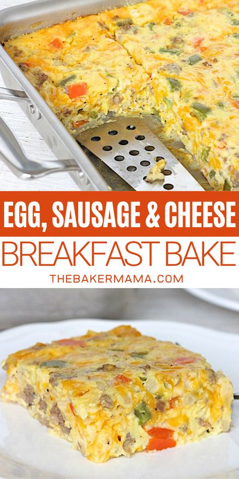 Baker Mama, Sausage Egg Bake, Breakfast Egg Bake, Bake Breakfast, Casserole Breakfast, Egg Sausage, Baked Eggs Recipe, Cheese Breakfast, Egg Bake