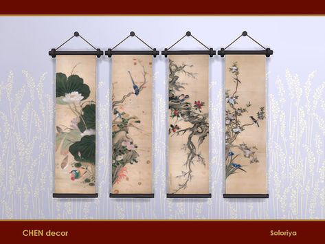 Chinese Wall Decoration, Chinese Room, Asian Wall Decor, Chinese Wall, Chinese Decor, Japanese Wall Art, Free Sites, Sims 4 Cc Furniture, Sims Community