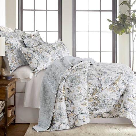 Amazon.com: Levtex Home - Ophelia Quilt Set - King Quilt and Two King Shams - Floral - Taupe Grey Cream Blush - Quilt (106x92in.) and Shams (20x36in.) - Reversible - Rayon/Cotton King Quilt Sets, European Pillows, Top Of Bed, Farmhouse Bedding, King Pillows, Twin Quilt, King Quilt, Reversible Quilt, Quilt Set