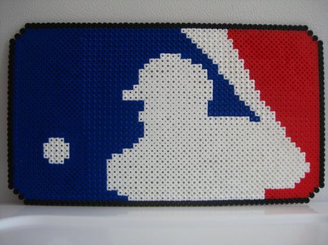 Major League Baseball Logo, perler, mlb Baseball Perler Beads, Baseball Pixel Art, Perler Bead Baseball, Easy Perler Bead Patterns, Mlb Logo, Baseball Logo, Plastic Canvas Books, 8bit Art, Perler Bead Templates