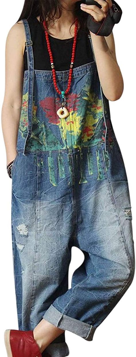 Overalls Casual, Pants Overalls, Overall Outfit, Jeans Cropped, Artist Outfit, 가을 패션, Printed Denim, Denim Overalls, Denim Jumpsuit