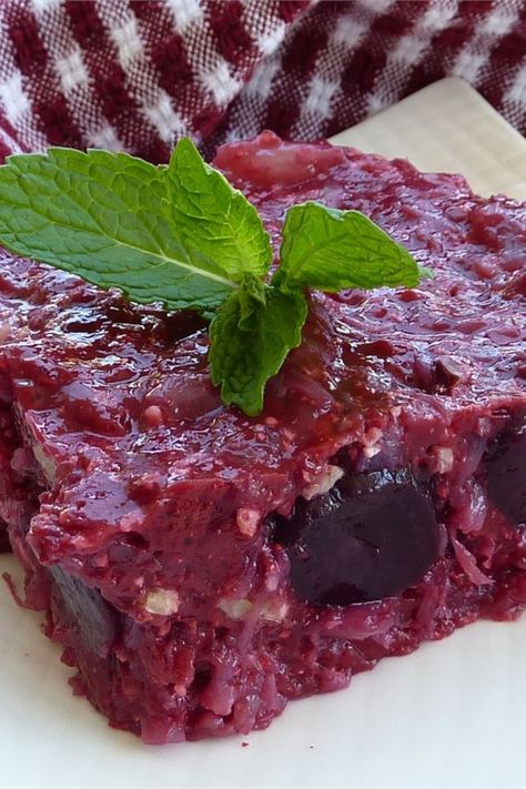 Bing Cherry Congealed Salad | "This has been a family favorite for over 30 years. Tons of flavor and the different textures are great too." #allrecipes #saladrecipes #salads #saladideas #seasonalsalads #fruitsalad #fruitsaladrecipes #dessertsalad #dessertsaladrecipes Bing Cherry Salad, Cherry Salad Recipes, Dessert Salad Recipes, Congealed Salad, Jello Mold Recipes, Gelatin Salad, Cherries Salad, Bing Cherries, Jello Desserts