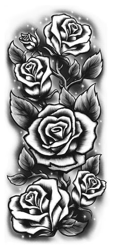 Black And White Rose Tattoo, Payasa Tattoo, Rose Tattoo Stencil, Rose Tattoo On Arm, White Rose Tattoos, Rose Drawing Tattoo, Rose Tattoo Sleeve, Rose Sleeve, Black And White Roses