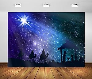 BELECO 8x6ft Fabric Manger Nativity Scene Backdrop Christmas Star Night Bethlehem Starlight Birth of Jesus Three Wise Men Background Christmas Nativity Decoration Religious Belief Church Photo Props Nativity Backdrop, Men Background, Manger Nativity, Christmas Banquet, Video Backdrops, Backdrop Christmas, Star Night, Christmas Church, How To Hang Wallpaper