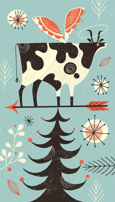 Tracy Walker Illustration - JOURNAL - Holy Cow! the holidays are coming... Cow Illustration, Illustration Journal, Mid Century Illustration, Cow Pictures, Alberto Giacometti, Living Magazine, Cow Art, Holy Cow, A Cow