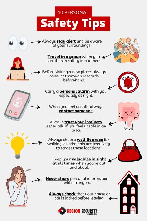 Personal safety is always important to consider. From always being aware of your surroundings �👀 to never sharing your personal info with strangers. 🤫 So, what are the top personal safety tips to follow?  🤔 How To Be Aware Of Your Surroundings, Safety Moment Ideas, Substitute Teacher Tips, Safety Infographic, Teacher Tips And Tricks, Home Safety Tips, Safety Tools, Women Safety, Home Maintenance Tips