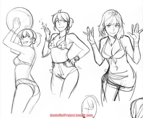 Anime Figure Poses, Annie Mei, Summer Drawings, Beach Drawing, Poses Beach, Drawing Body Poses, Body Base Drawing, Make Music, Anatomy Sketches