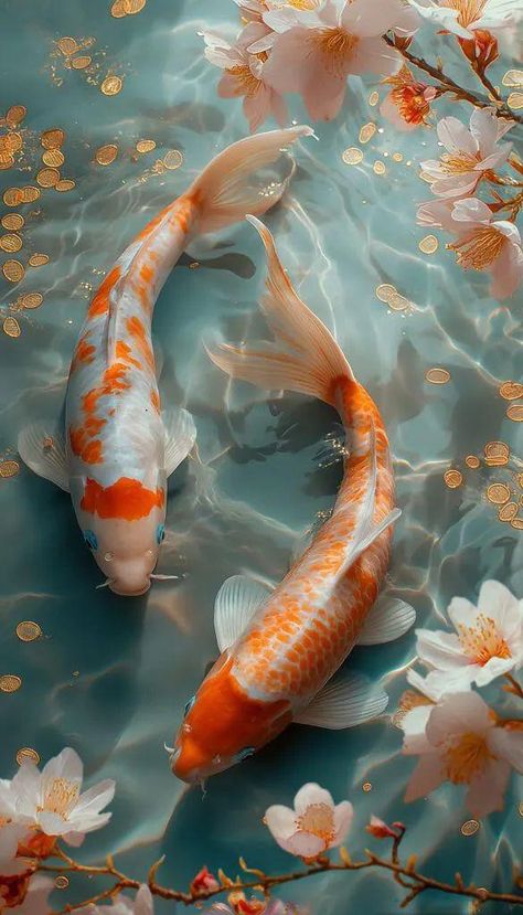 Water Animals Aesthetic, Karp Koi, Zen Wallpaper, Animals Aesthetic, Samsung Galaxy Wallpaper Android, Fish Background, Koi Painting, Background 4k, Fusion Art