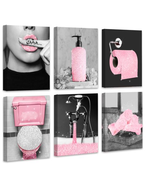 PRICES MAY VARY. FASHION BATHROOM WALL ART - Inspired by women fashion, adding luxurious pink as the main color to create noble fashion art paintings. Will be your perfect girls bathroom glam wall art for your beloved girls bathroom decor. BOOST YOUR VIBES - New balck and pink fashion art designs will enhance the luxury atmosphere of any room. You can add ambient lighting to the bathroom that will elevate the visuals of this fashion art hanging, which will be the perfect choice for wall decor in Navy And Pink Bathroom Decor, Baddie House Decor, Pink Black Bathroom, Fun Bathroom Ideas, Pink House Decor, Baddie House, Girly Bathroom Decor, Black Bathroom Ideas, Girl Bathroom Decor