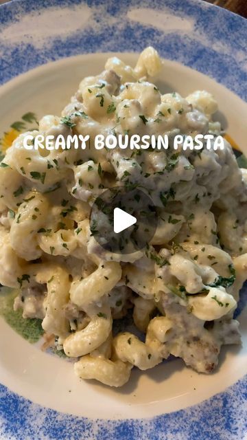 Brittany Hanson on Instagram: "CREAMY BOURSIN PASTA

This creamy and flavourful Boursin pasta comes together quickly and is super versatile. Here I used ground Italian sausage but - chicken, shrimp, steak, bacon/pancetta, or ground beef would all work just great! Alternatively, add more vegetables and omit meat all together. Sun-dried tomatoes, broccoli, green peas, would all be great here. Make it yours with what you have on hand! 

INGREDIENTS 
1/2 box penne pasta (or pasta of choice) 
1 lb Italian ground sausage 
2 garlic cloves, finely chopped or 1 tsp jarred minced garlic
1/3 cup dry white wine
150 g (5.3 oz) Boursin cheese (Garlic and Herbs)
Basil
Spinach
1-2 reserved cups pasta water 
Shredded Parmesan 
Freshly ground black pepper to taste
Salt for pasta water 
Parsley for garnish
R Boursin Cheese Ground Beef, Pasta Made With Boursin Cheese, Boursin Cheese Pasta With Sun Dried Tomatoes, Borsin Cheese Pasta, Boursin Garlic And Herb Cheese Recipes, Boursin Cheese, Ground Italian Sausage, Ground Sausage, Green Peas