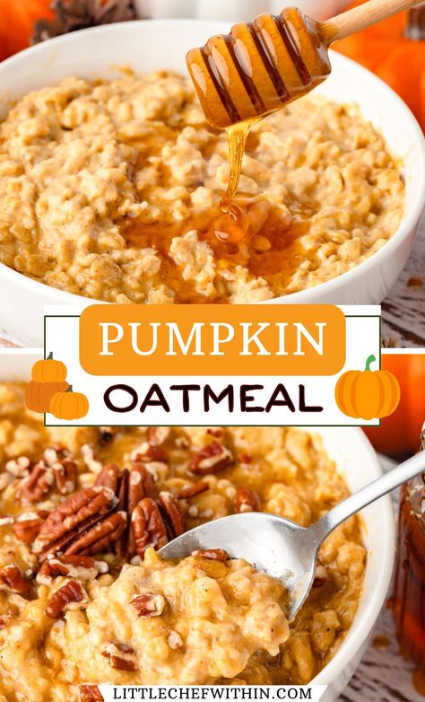 Start your day with a warm, comforting bowl of Pumpkin Oatmeal! This easy recipe combines oats, pumpkin puree, and spices for a cozy, fall-inspired breakfast. Ready in minutes and packed with seasonal flavors, it's perfect for meal prep or busy mornings. It's comfort food in a bowl. Easy Recipe With Pumpkin Puree, Oatmeal Pumpkin Pancakes, Easy Pumpkin Oatmeal, Pumpkin Oatmeal Pancakes, Greek Yogurt Oatmeal, Hot Oats, Creamy Oats, Pumpkin Crockpot, Pumpkin Breakfast Recipes