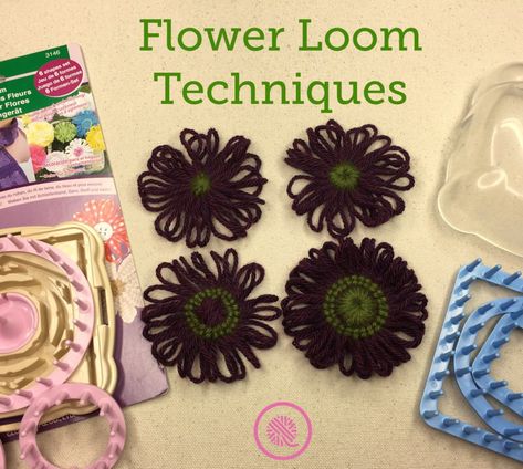 Flower Loom Techniques | Hana-Ami Flower Loom Goodnight Kisses, Loom Knitting Patterns Hat, Loom Knitting For Beginners, Loom Flowers, Flower Loom, Circle Loom, Knit Techniques, Arm Crocheting, Knit Flowers