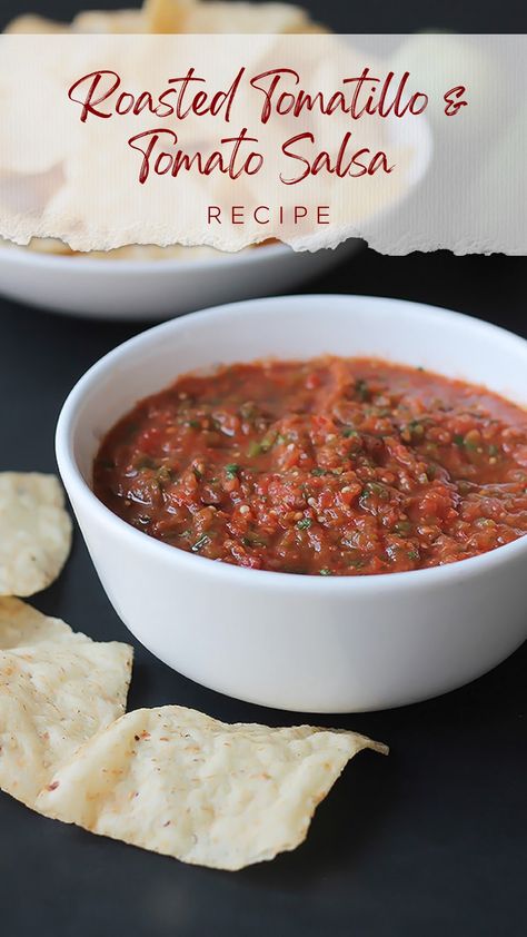 This homemade Roasted Tomatillo & Tomato Salsa is the perfect way to add a zesty flavor to your favorite dishes! Made with fresh tomatillos, tomatoes, garlic, and spices, this salsa is packed with flavor and just the right amount of heat. Serve it with tacos, burritos, or as a dip for chips – no matter how you use it, you’ll be sure to love this delicious and easy-to-make salsa. Vegan Cheese Recipe, Dip For Chips, Tortilla Chips Recipe, Roasted Salsa, Tomato Salsa Recipe, Best Vegan Cheese, Tortilla Chip Recipe, Roasted Tomatillo, Vegan Queso