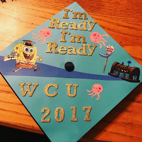 Spongebob squarepants graduation cap Graduation Spongebob, Cap Decoration Graduation Spongebob, Spongebob Grad Cap, Spongebob Theme Graduation Cap, Spongebob Graduation Cap, College Cap Decorations, Graduation Cap Decoration Nursing, Meme Grad Cap Ideas, Disney Graduation Cap