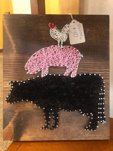 Farm Animals String Art READY TO SHIP! Western Art Projects, String Art Patterns Free, Money Making Projects, Buttons Crafts Diy, Printable String Art Patterns, Cow Craft, Nail String, Group Crafts, Nail String Art