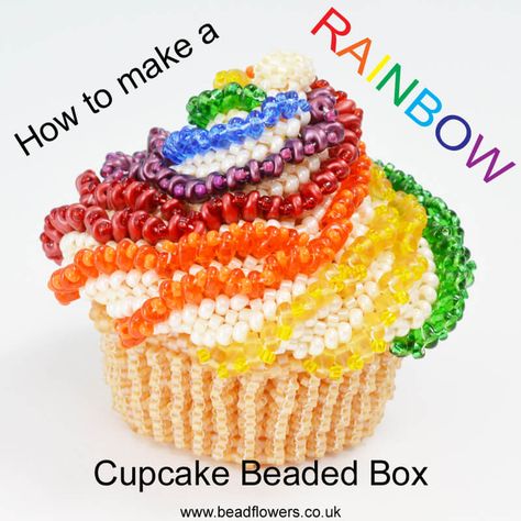 Rainbow Icing, Super Duo, Rainbow Cupcakes, Beaded Boxes, Box Patterns, Hand Embroidery Flowers, Candle Box, Seed Bead Patterns, Cute Cupcakes