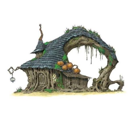 Fantasy Home Exterior Concept Art, Fantasy Houses Art Drawings, Mushroom House Concept Art, Fantasy Concept Art House, Fantasy Buildings Concept Art, Witch House Concept Art, Fairy House Concept Art, Fantasy Architecture Concept Art, Halloween Concept Art