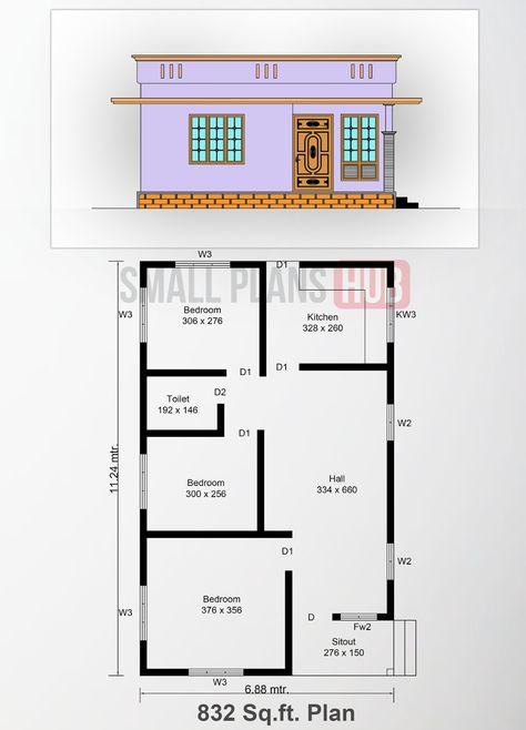 Small Home Design Plan 6.5mx12m With 3 Bedrooms - Home Low Budget Modern 3 Bedroom House Design, Simple 3bedroom House Plans, Compact Home Design, Low Budget 3 Bedroom House Plan, 800 Sq Ft House Plans 3 Bedroom, 800sq Ft House Plans, 1000 Sq Ft House Plans 3 Bedroom, 500sq Ft House Plans, Low Cost House Plans