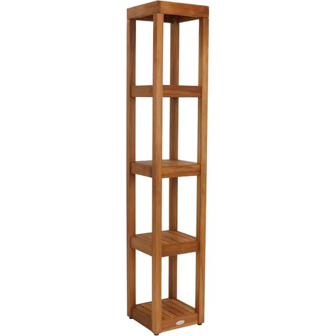 AquaTeak Sula™ Five-Tier Square Teak Bath Stand in the Bathroom Shelves department at Lowes.com Freestanding Bathroom Shelves, Architectural Digest Magazine, Teak Bath, Wood Storage Shelves, Wood Bath, Natural Teak Wood, Teak Oil, Bath Storage, Bathroom Shelf