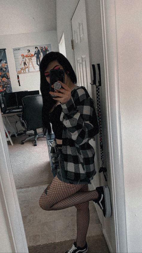 #fishnets #alternativegirl #vans #grungeaesthetic Club Outfits Fishnets, Overalls With Fishnets, Fishnets And Converse, Fishnets With Shorts, Dress With Fishnet Tights, High Top Vans Outfit, Fishnets Outfit, Shorts And Fishnets, Fishnet Stockings Outfit