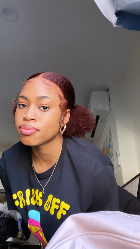 Short Red Hair Natural, 2puffs Natural Hair, Black Women Red Hair Natural, 4c Red Natural Hair, Short Tinted Hair For Black Women, Cherry Red 4c Hair, Maroon Natural Hair Black Women, Burgundy Ginger Hair, Red Afro Hair Natural 4c