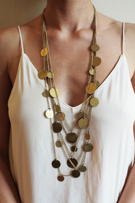 Layered Coin Necklace. http://shopsoko.com/collections/sc2013-kenya/products/alex-layered-coin-necklace #shopsoko #kenyacollection #artisans #ethicalfashion #handmade #oneofakind #brass #coin #necklace Layered Coin Necklace, Indie Jewelry, Gem Necklace, Brass Necklace, Coin Jewelry, Coin Necklace, Diy Necklace, Kenya, Fair Trade