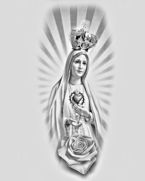 Lady Of Fatima Tattoo, Maria Tattoo Design, Virgen Mary Tattoo, Christus Tattoo, Praying Hands Tattoo Design, Mother Mary Tattoos, Halo Tattoo, Chicano Tattoos Sleeve, Mary Tattoo