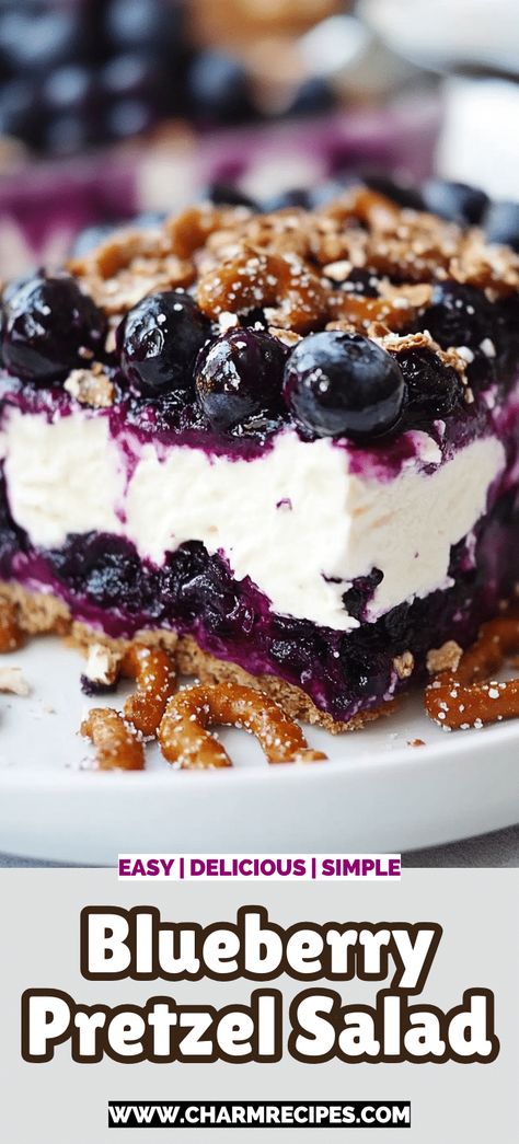 Blueberry Dessert Recipes Cream Cheese, Deserts With Pretzels, Blueberry Dessert Recipes Easy, Blueberry Pretzel Dessert, Blueberry Appetizer, Blueberry Pretzel Salad, Blueberry Recipes Healthy, Blueberry Pretzel, Dessert With Blueberries