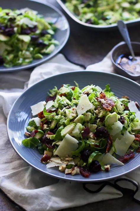 Brussels Sprout, Candied Bacon and Cherry Salad with Brown Butter Vinaigrette - Cooking for Keeps Brown Butter Vinaigrette, Dream Salad, Fall Side Dish Recipes, Cherry Salad, Winter Salads, Cherries Salad, Winter Salad Recipes, Perfect Mashed Potatoes, Autumn Side Dishes