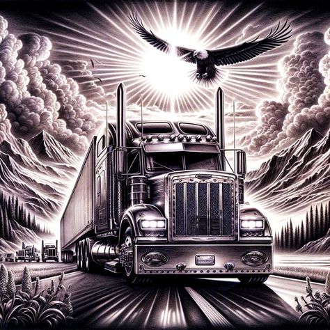 Trucker Tattoo, Optimus Prime Art, Truck Tattoo, Wood Burning Patterns Stencil, Trill Art, Trucks Lifted Diesel, American Flag Wallpaper, Lowrider Art, Christian Posters