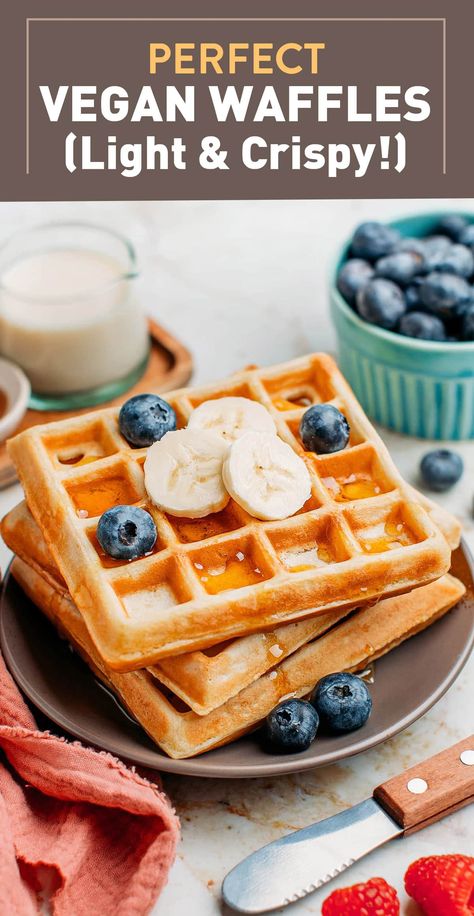 Dutch Waffles, Vegan Waffles, Waffle Ingredients, Crispy Waffle, Frozen Waffles, Bubble Waffle, Blueberry Sauce, Vegan Eats, Breakfast Menu