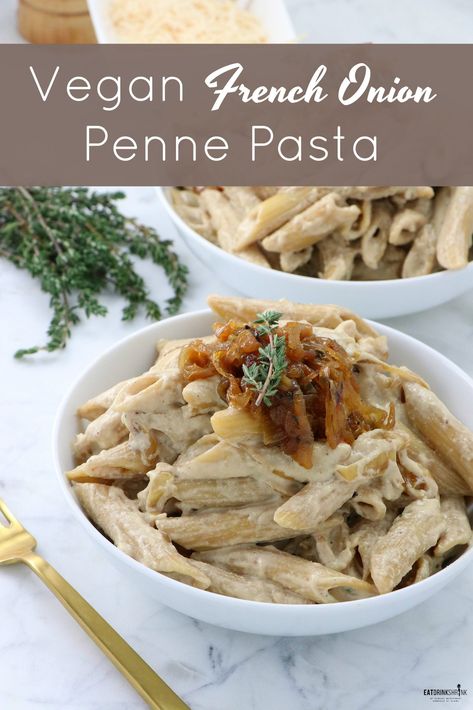 Vegan French Onion Pasta - Labeless Nutrition French Onion Pasta, Onion Pasta, Vegan Pasta Dish, Vegan French, Cashew Sauce, Vegetable Broth, Cashew Milk, Vegan Soups, Vegan Pasta